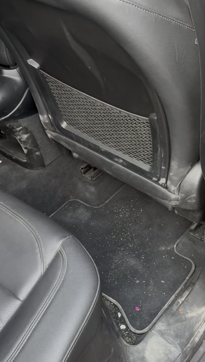 Sol arrière avant nettoyage : moquette et seuil sales